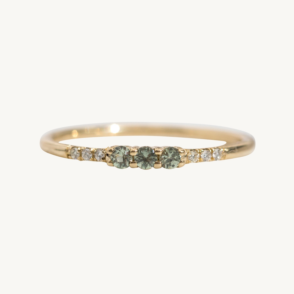 Three Green Sapphire Equilibrium Ring