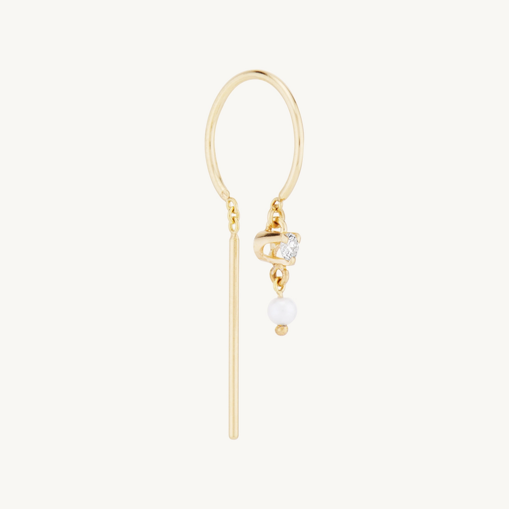Chime Earring, White Diamond & Pearl (Single)
