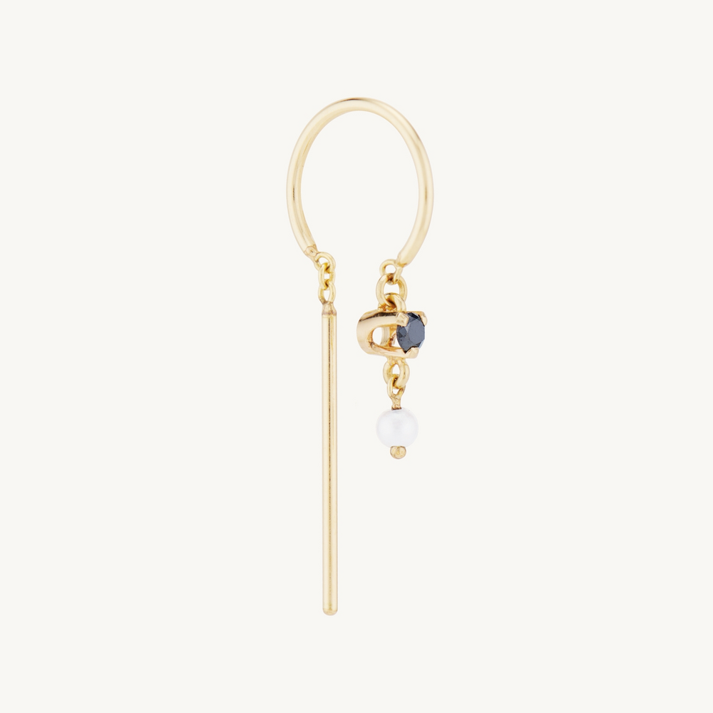 Chime Earring, Black Diamond & Pearl (Single)
