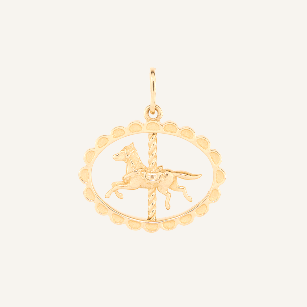 Carousel Horse Spinner Charm, Yellow Gold