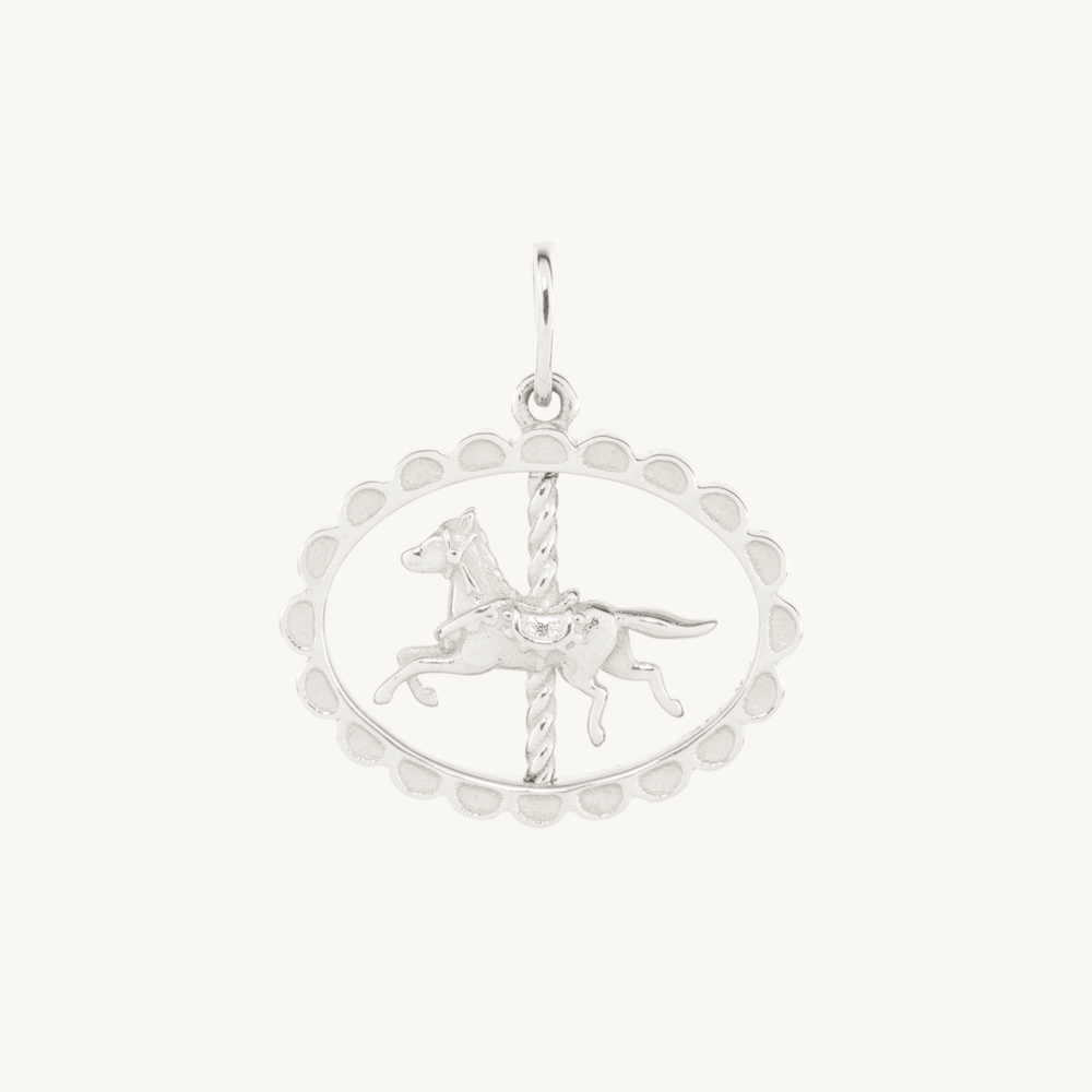 Carousel Horse Spinner Charm, Silver