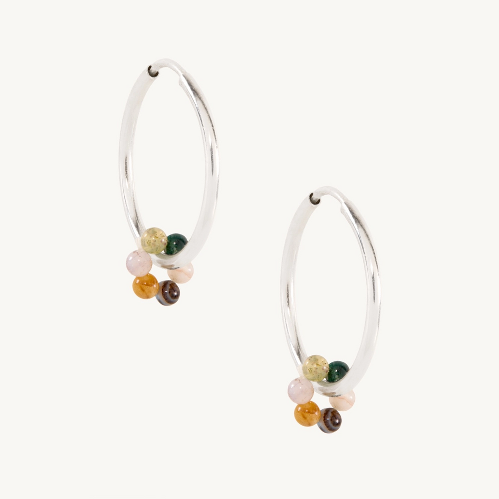 Agate Flower Silver Hoop (Single)