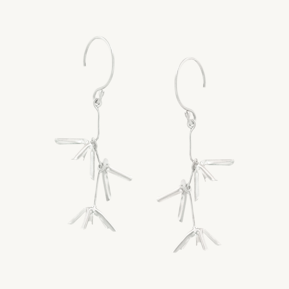 Silver Three Flower Drop Earrings (Pair)