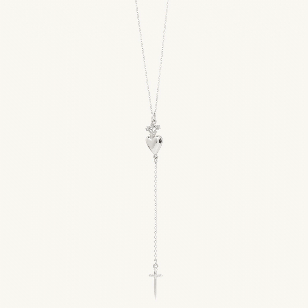Silver Sacred Heart Drop Necklace