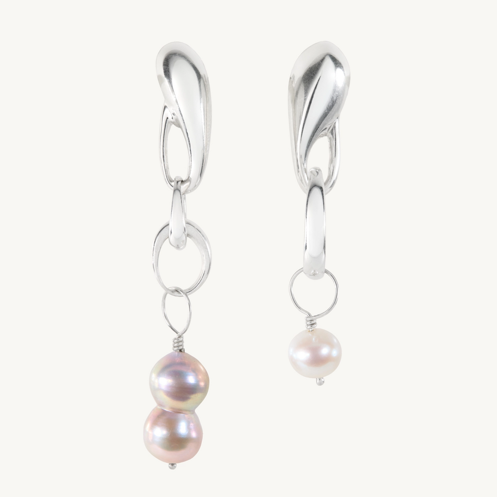Silver And Pearl Chrysalis Earrings (Pair)