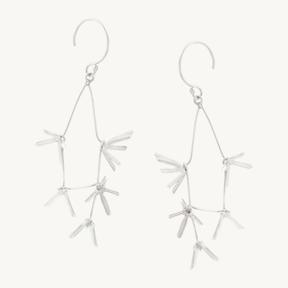 Silver Flower Constellation Drop Earrings (Pair)