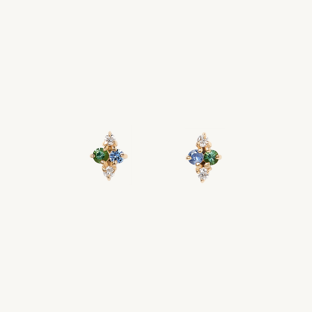 Sapphire, Tourmaline, & Diamond Covey Stud (Single)
