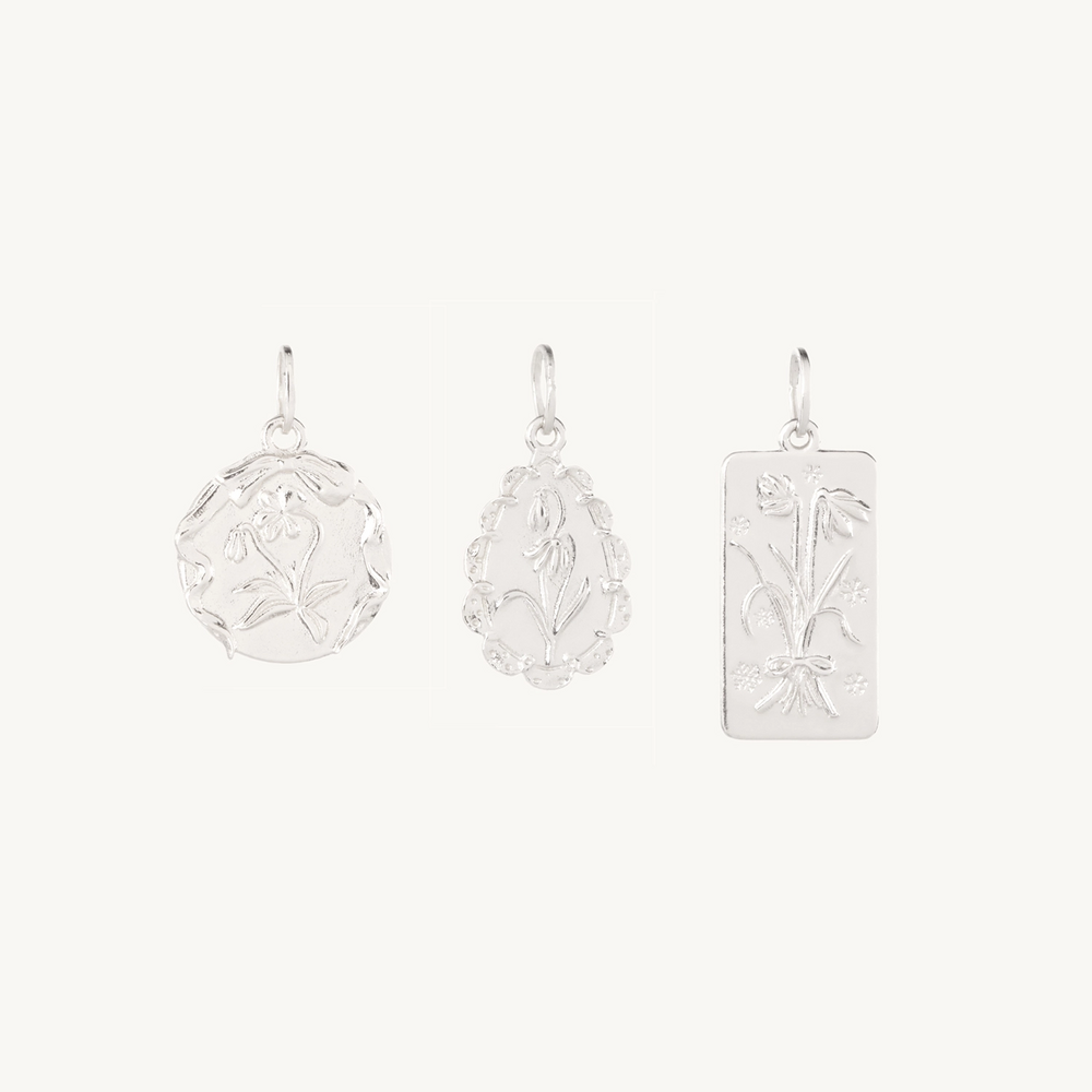 Flower Poem Charm, Silver