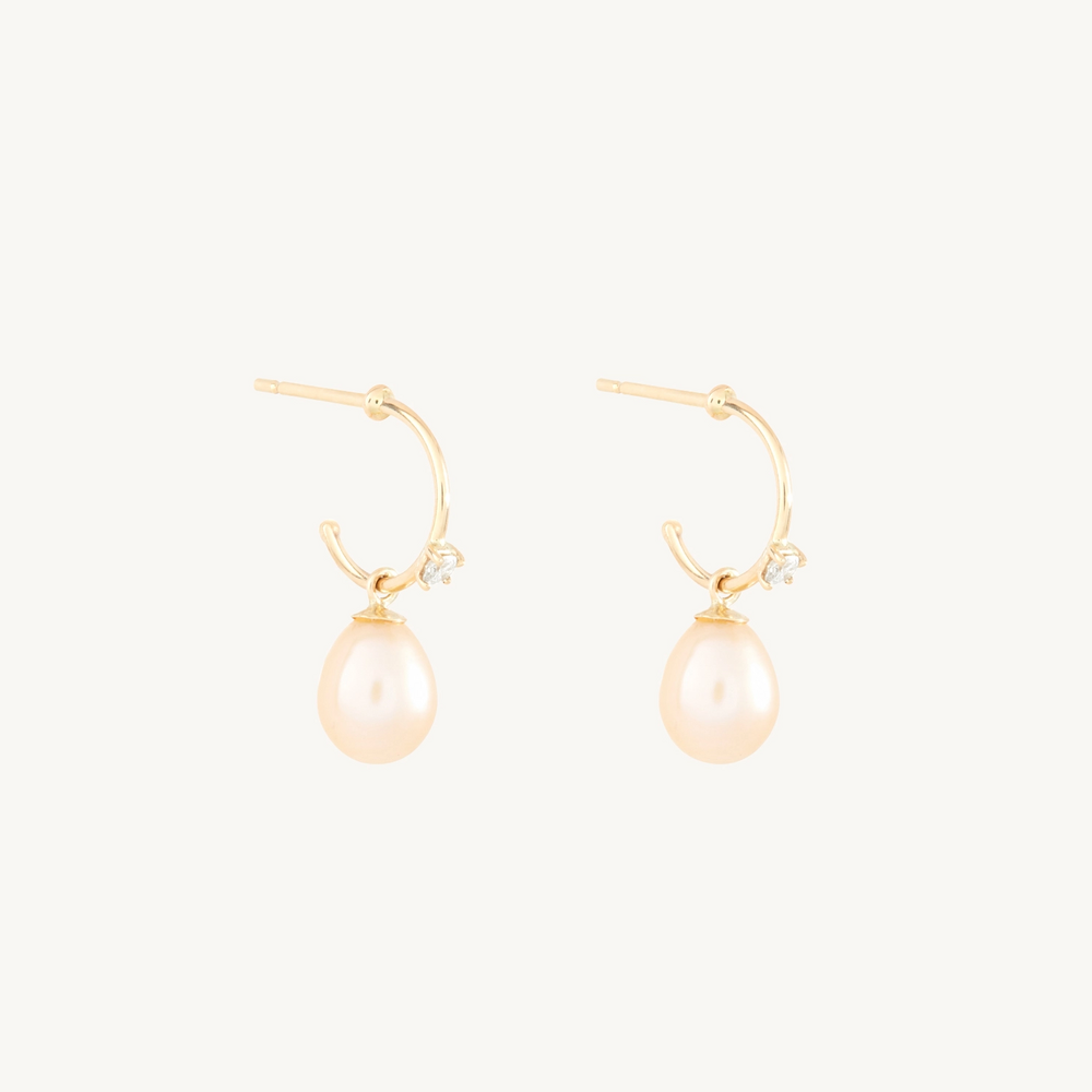 Pearl And White Diamond Hoop (Single)