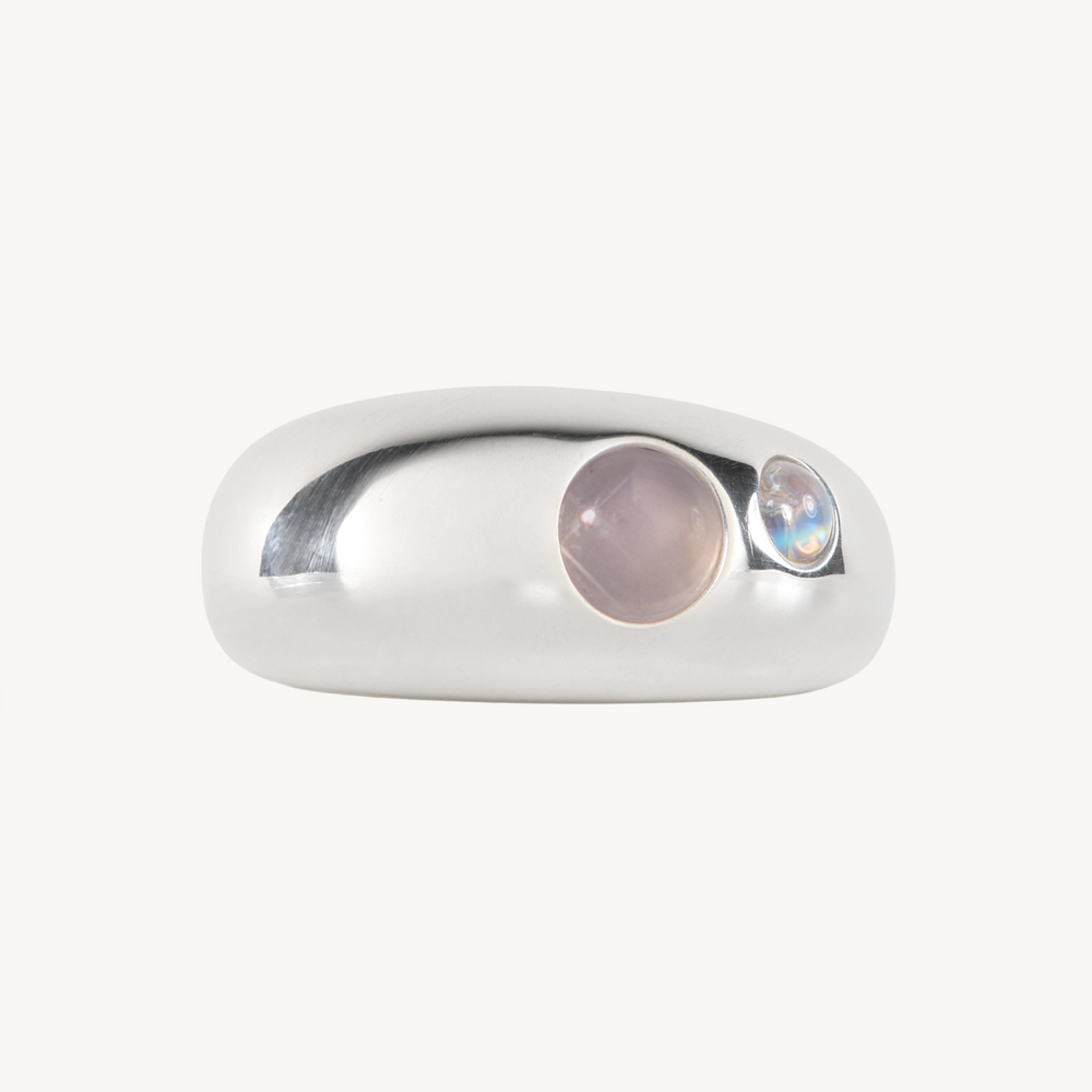 Moonstone And Chalcedony Pebble Ring