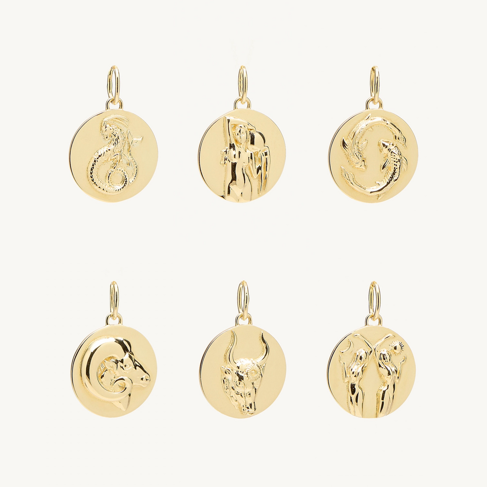 Mini Round Gold Zodiac Pendant