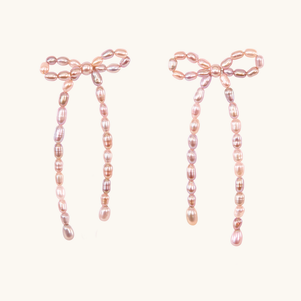 Margot Bow Mauve Pearl Earrings (Pair)