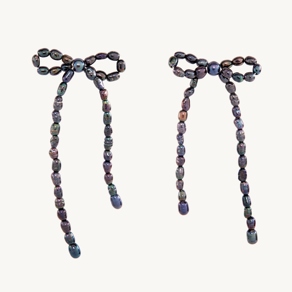 Margot Bow Black Pearl Earrings (Pair)