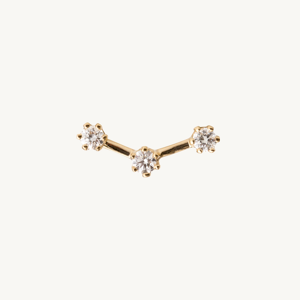 Triple Stone Stud, White Diamond (Single)