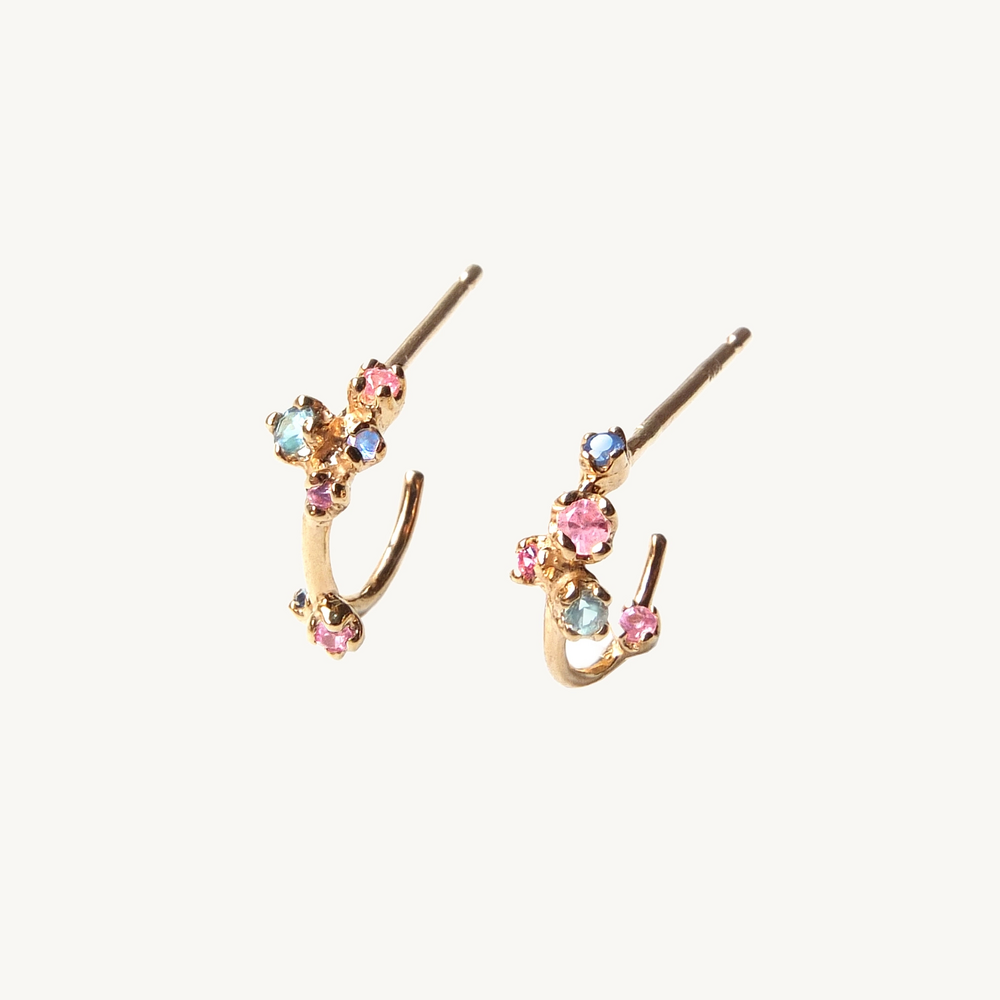 Little Pink & Blue Sapphire Sparkler Hoops (Pair)