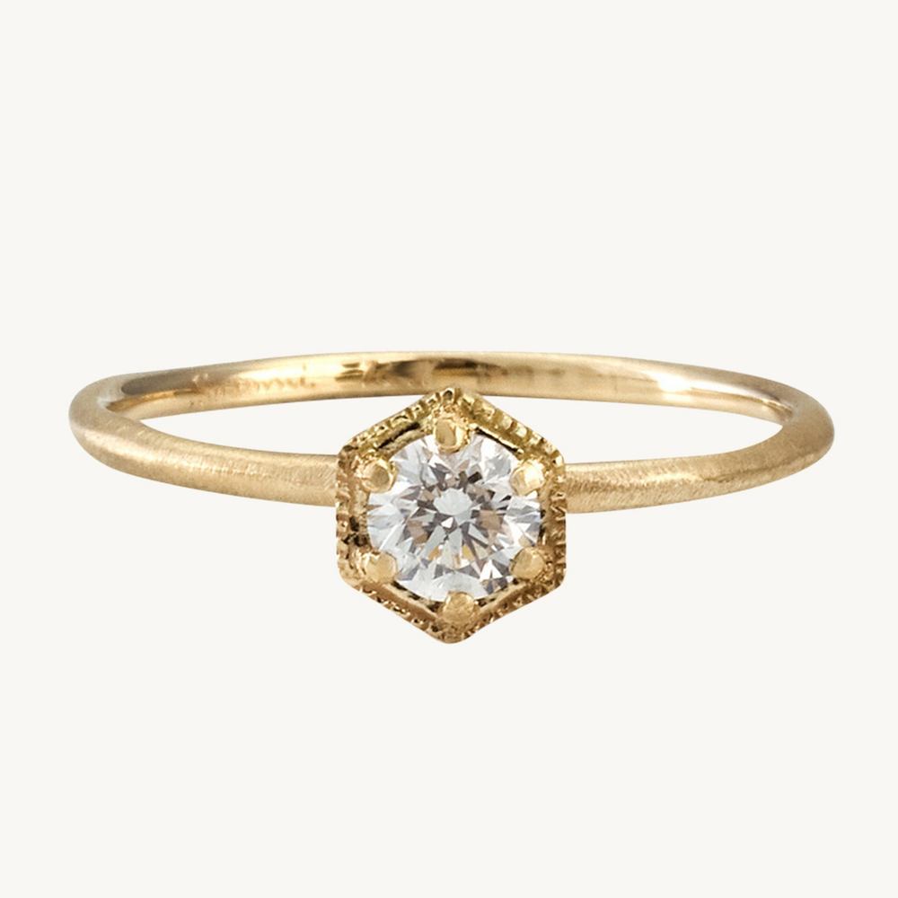 Hexagon White Diamond Ring