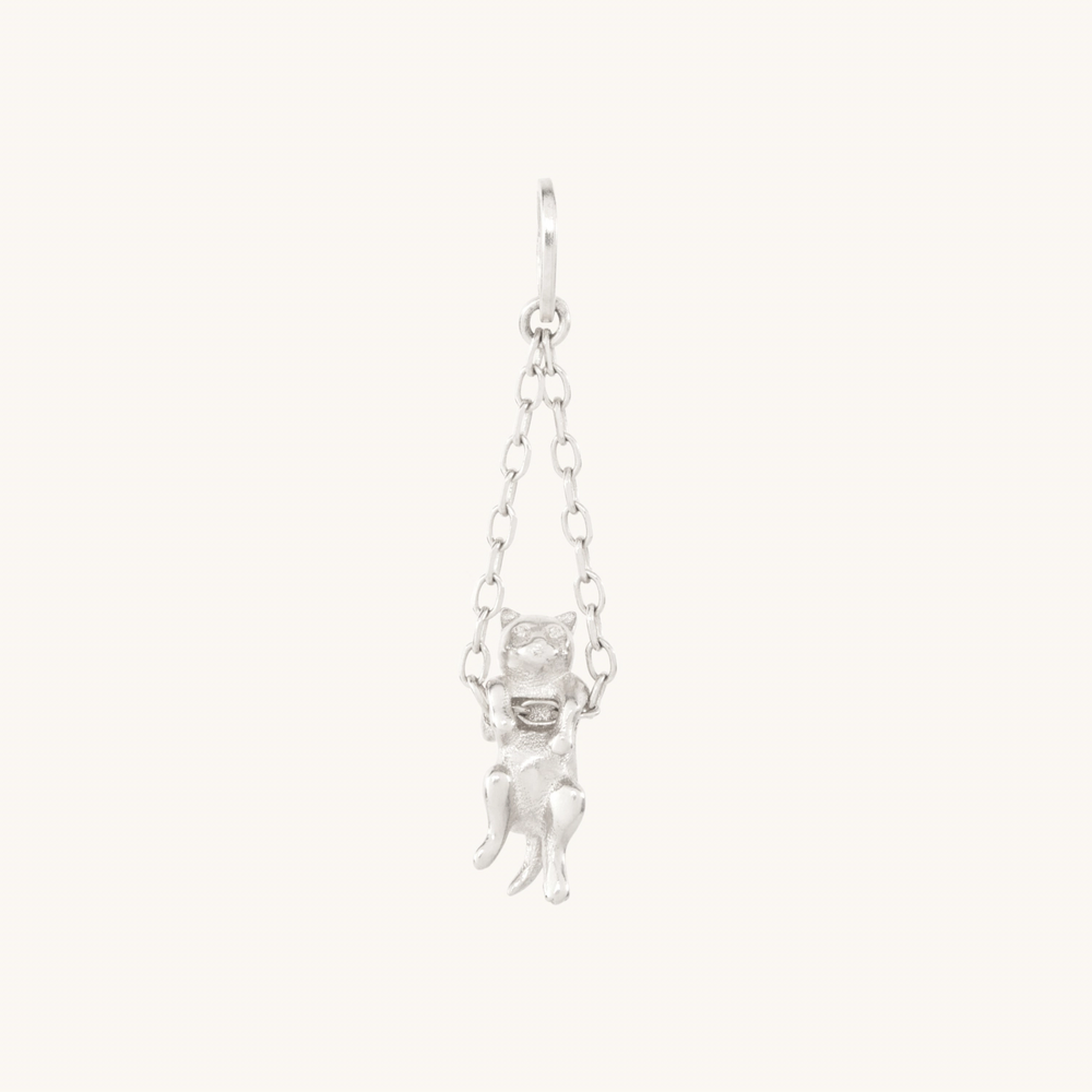 Hang In There Kitten Charm, Silver