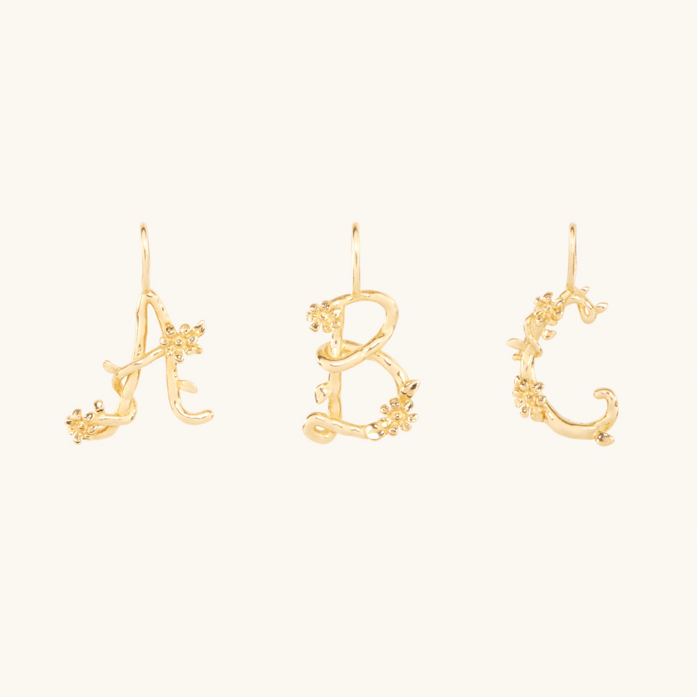 Flower Garland Alphabet Charm, Gold
