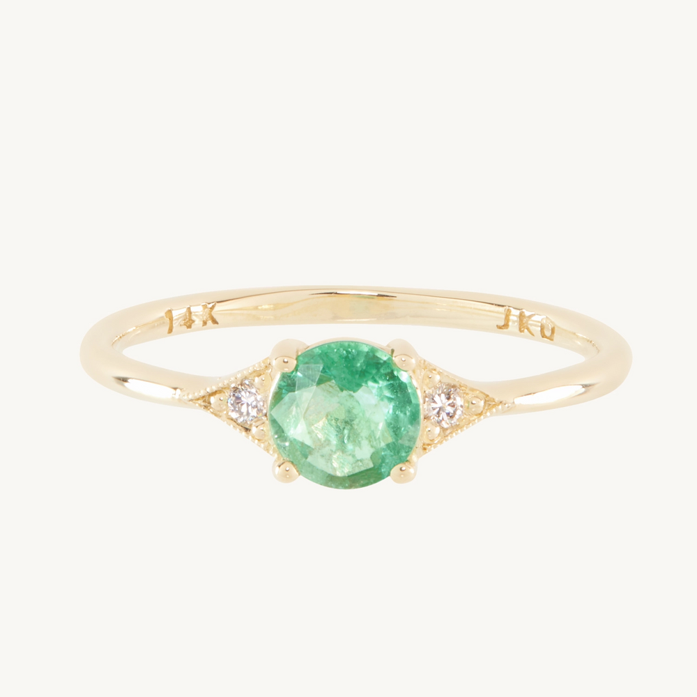 Emerald Round Deco Ring