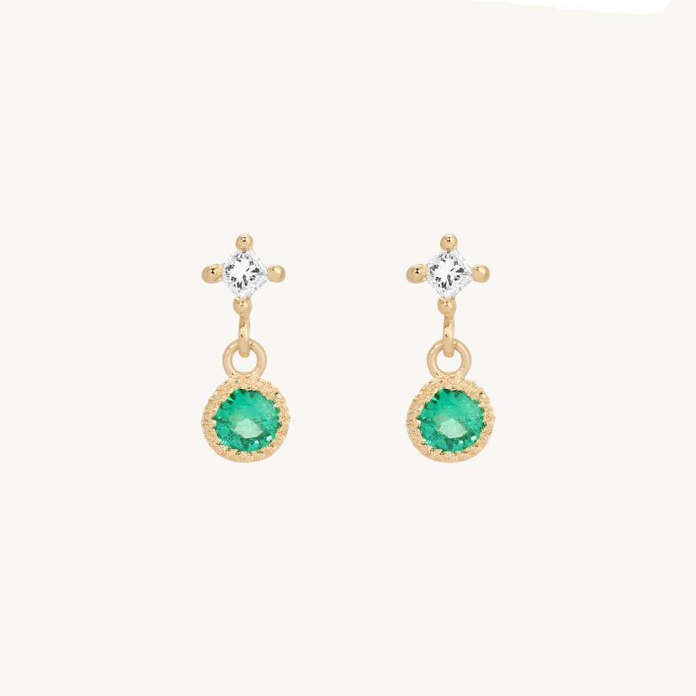 Emerald Diamond Dangle Earring (Single)
