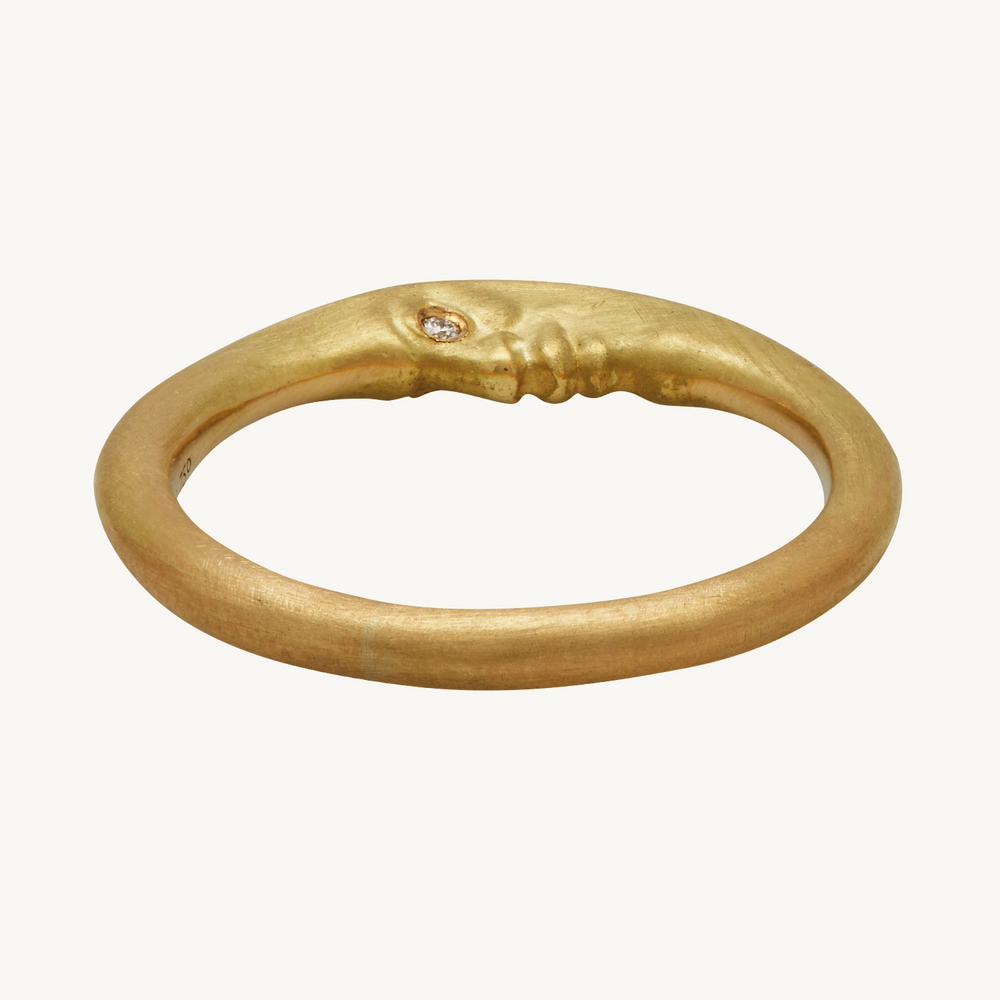 Crescent Moonface Ring With Diamond Eyes